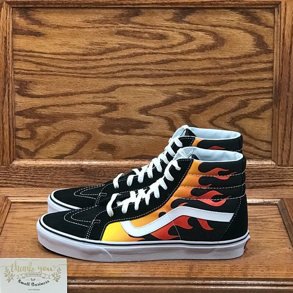 Vans Sk8 Hi Reissue Flame Black True White Shoes - Picture 2 of 8